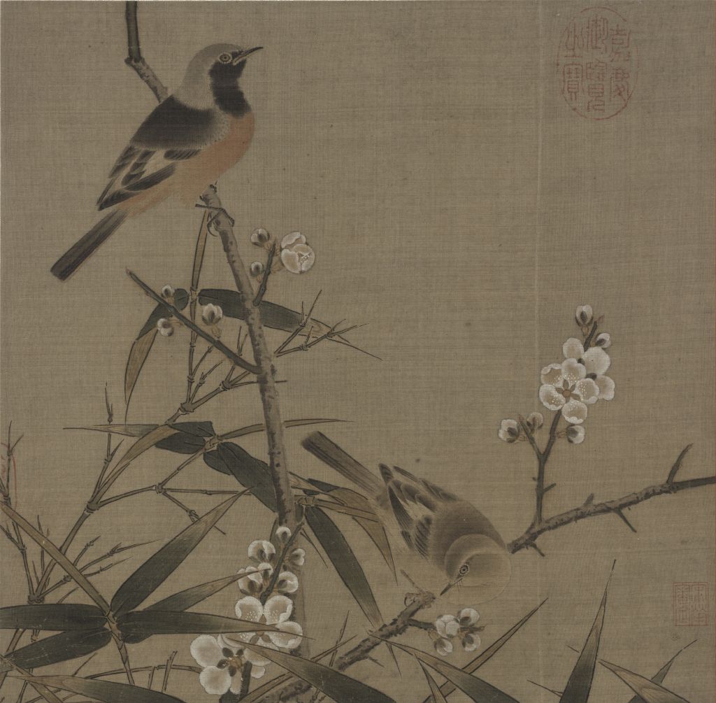 图片[1]-Picture page of plum, bamboo and magpie-China Archive